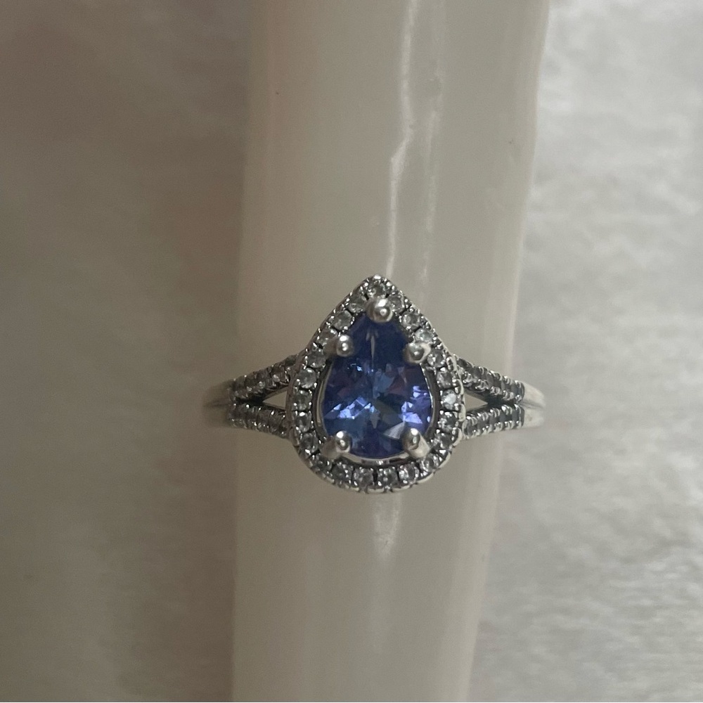 Violet Tanzanite, Pear Shaped, Halo Design birthday gift,engagement ring
